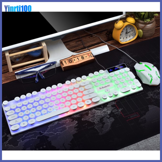 Bộ Bàn Phím Cơ Có Dây Yinrti Kèm Chuột Và Đèn Sau Kết Nối USB Cho Máy Tính Để Bàn Laptop