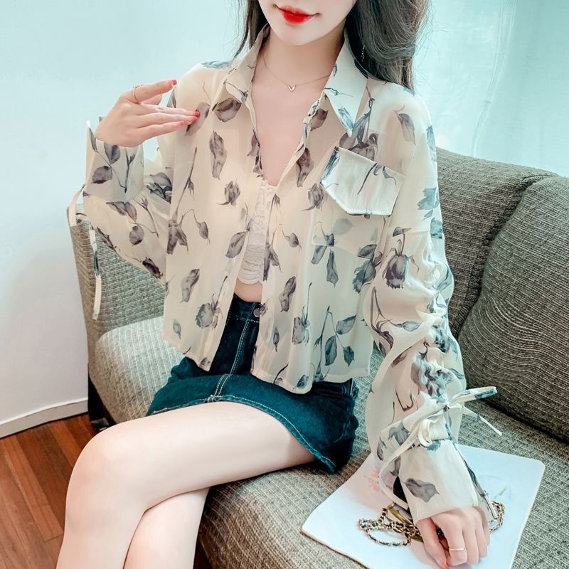 Áo Sơ Mi Tay Dài Vải Lụa Lạnh Mỏng Phối Dây Rút Thời Trang Mùa Hè Cho Nữ