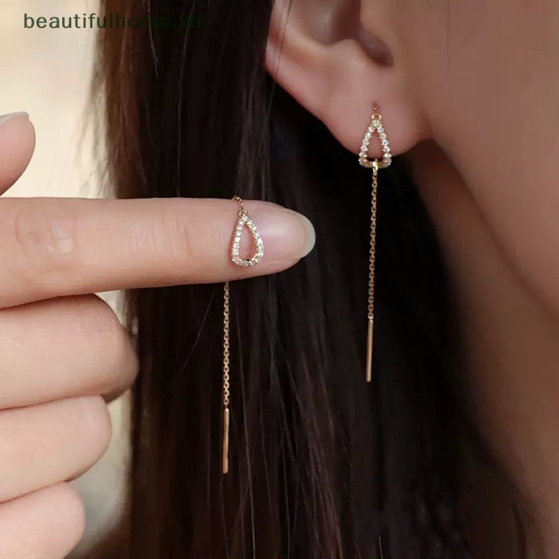 1 Đôi Bông Tai Dáng Dài Đính Đá Thời Trang Cho Nữ