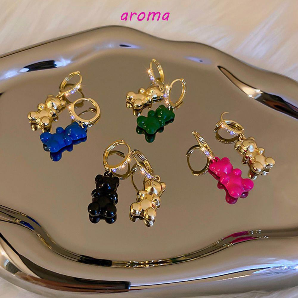 Bông Tai Hình Gấu Hoạt Hình Bằng Hợp Kim Màu Trơn Thời Trang