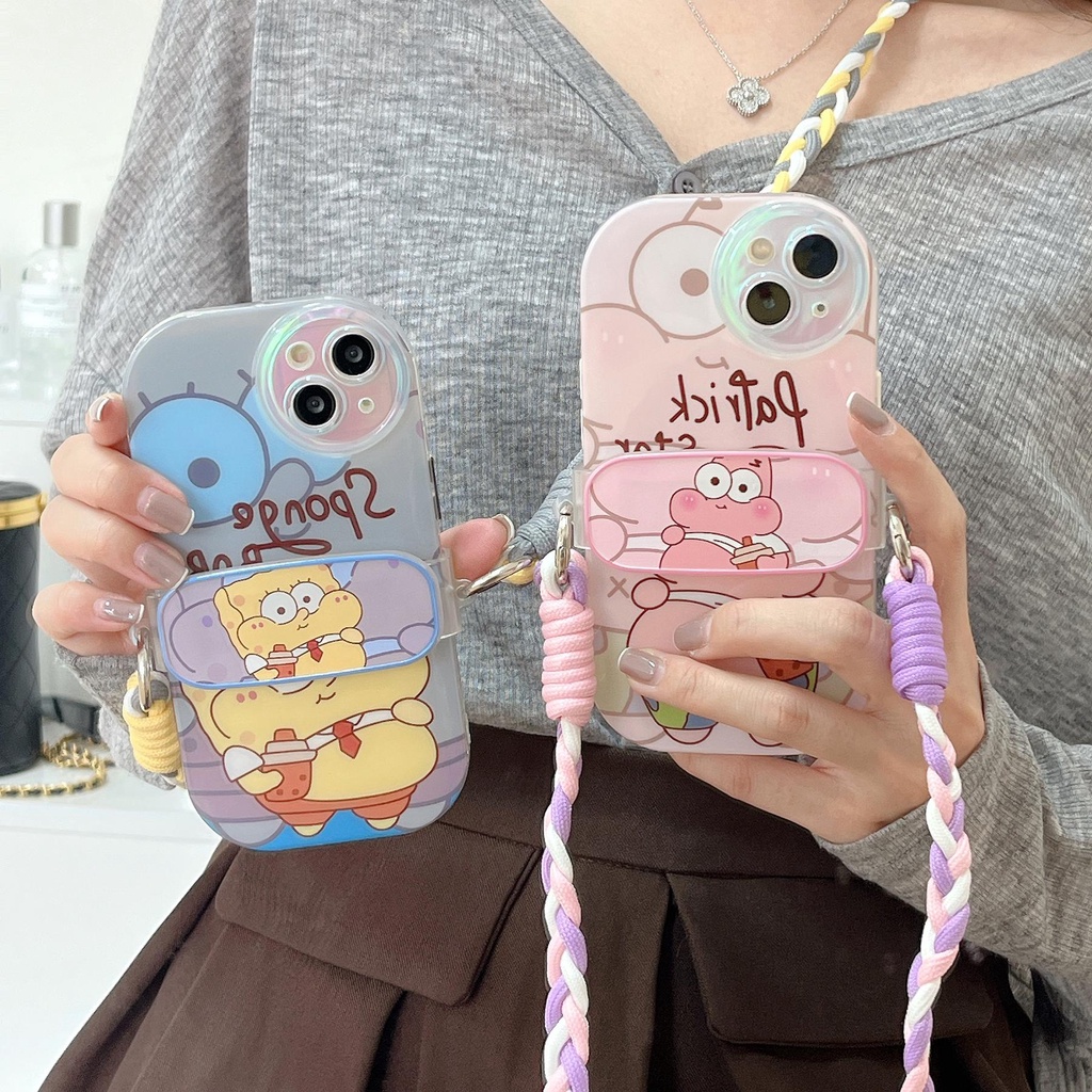Ốp Điện Thoại TPU Mềm Trong Suốt Chống Rơi Hình Spongebob Có Dây Đeo Chéo Cho iPhone 14 13 12 11 Pro Max
