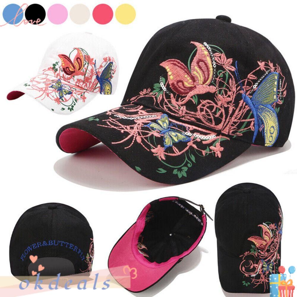 Mũ Lưỡi Trai Đính Sequin Thêu Hình Bướm Có Thể Điều Chỉnh Cho Nữ