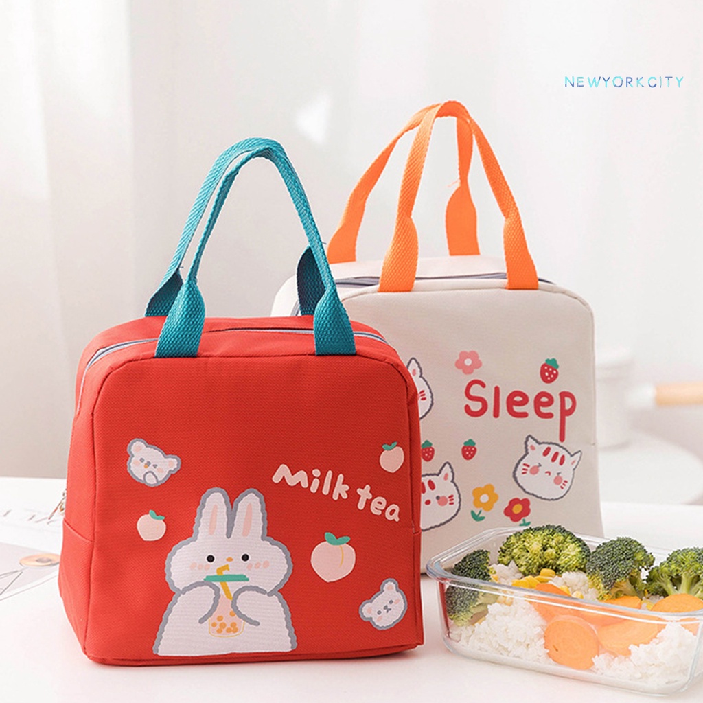 Túi Đựng Hộp Cơm Trưa Cách Nhiệt Bằng Vải Oxford Họa Tiết Hoạt Hình Sức Chứa Lớn Có Khóa Kéo Cho Hộ Gia Đình