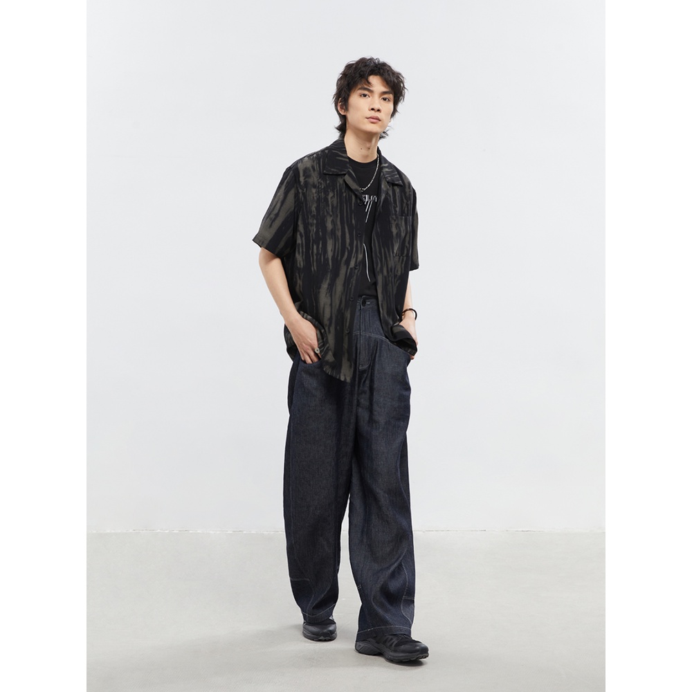 Opicloth / opic 22SS Áo Sơ Mi Ngắn Tay Nhuộm Màu Phong Cách Retro Nhật Bản Cao Cấp Cho Nam