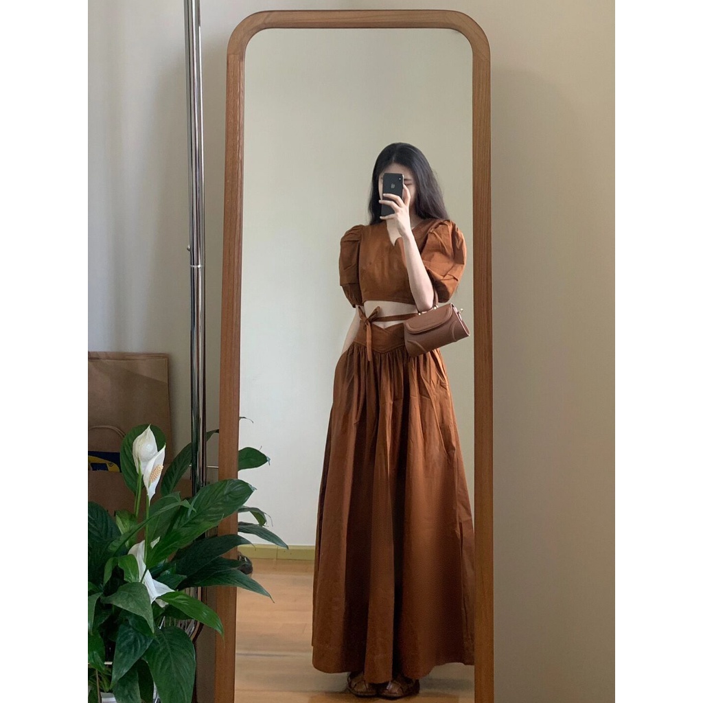 Bộ Áo Tay Phồng + Chân Váy Ngắn Lưng Cao Phong Cách Hoàng Gia Pháp Thời Trang Mùa Hè 2023 Mới Cho Nữ