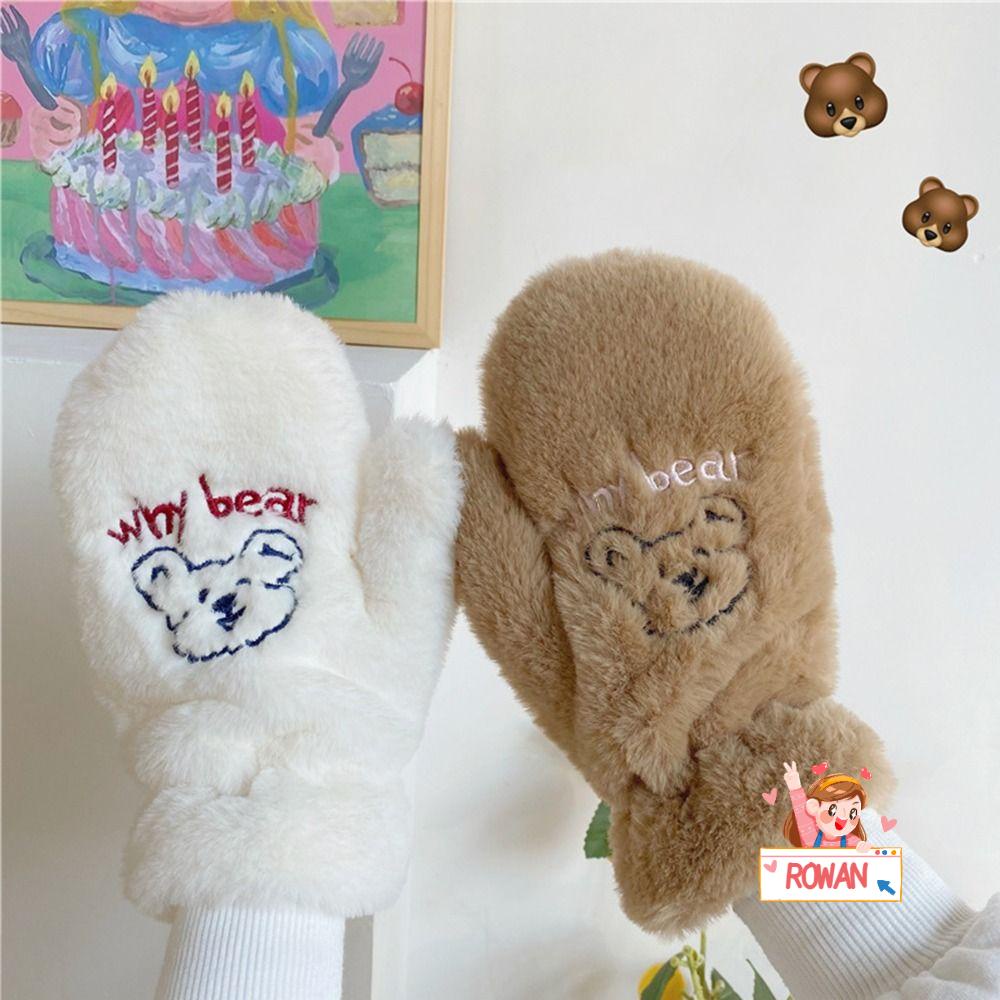 Găng Tay Thêu Hình Gấu ROWANS Chống Gió Giữ Ấm Mùa Đông