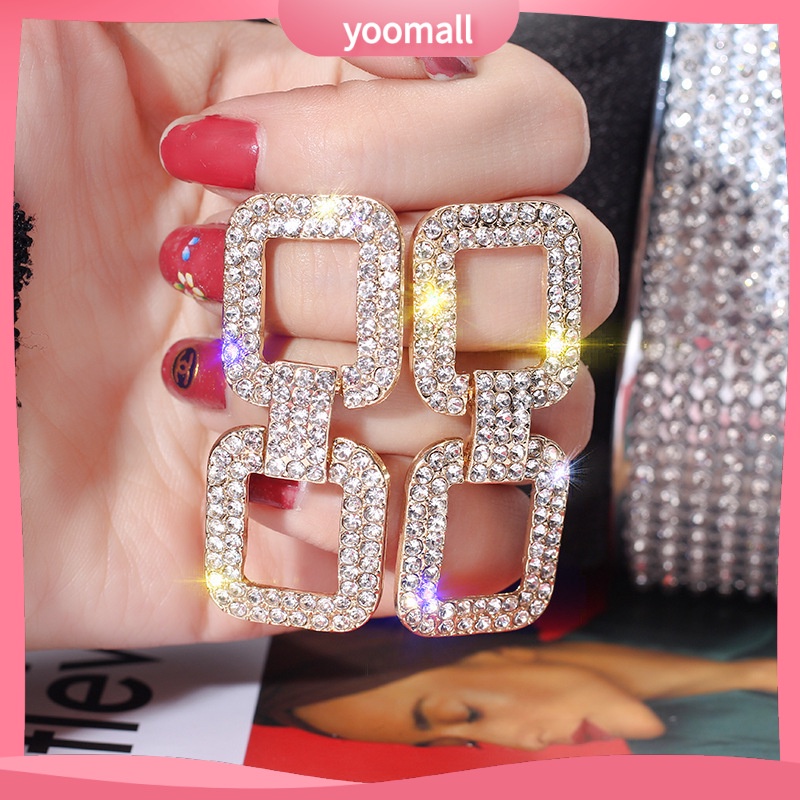 Khuyên Tai Dáng Dài Đính Đá Hình Vuông Cá Tính