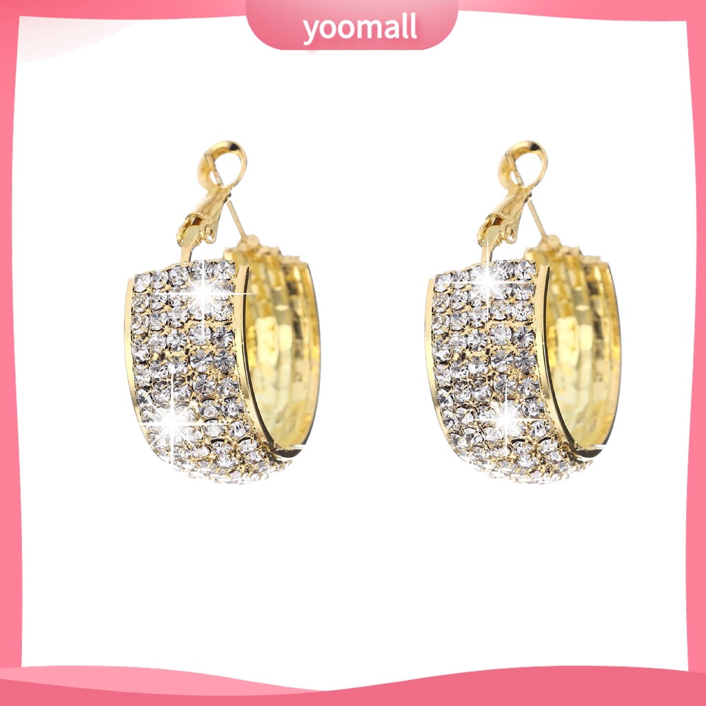 [YM] Bông Tai Đính Kim Cương Giả Rộng Màu Trắng Phổ Biến Cho Nữ