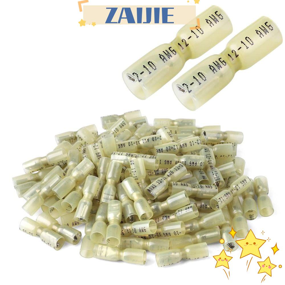 ZAIJIE24 Set 24 / 100 Đầu Nối Dây Điện Bằng Nilon Cách Nhiệt Chống Nước Màu Vàng Cho Xe Hơi