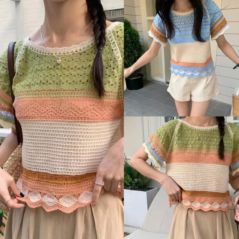 Áo Sweater Dệt Kim Tay Ngắn Phong Cách Thời Trang Đường Phố Cho Nữ