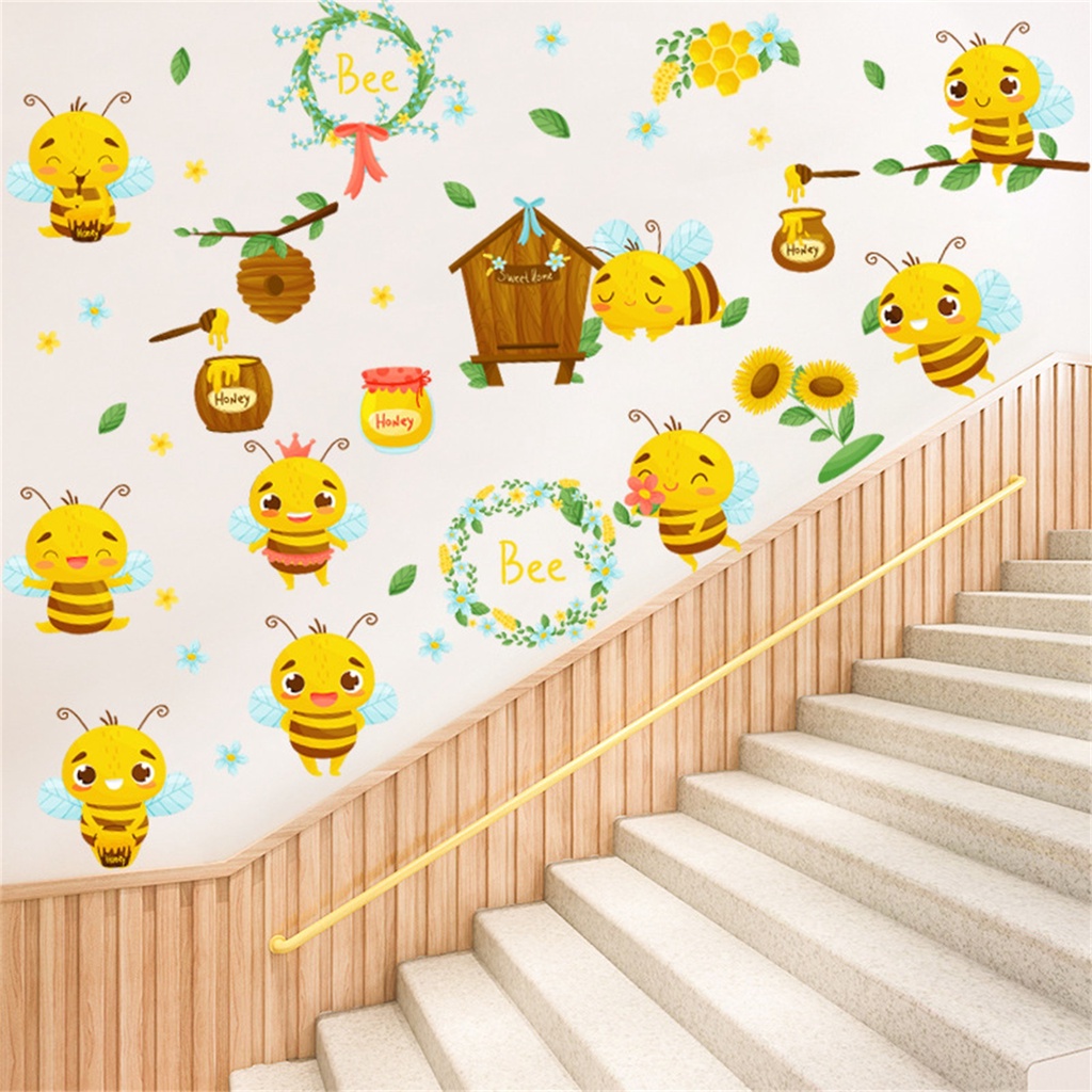 Set 2 Miếng Dán Tường Bằng PVC Chống Nước Tự Dính Họa Tiết Chú Ong Trang Trí Nhà Cửa