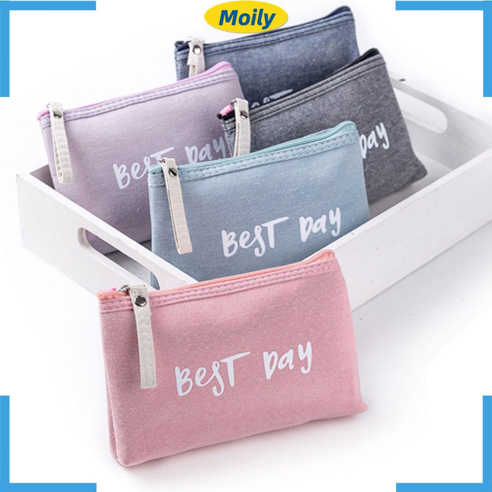 MOILYVN Túi Canvas Đựng Mỹ Phẩm Có Khóa Kéo Tiện Lợi