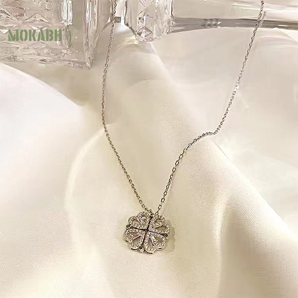 [Mok Abh] Vòng cổ Mạ Điện Hai Chiều Mặt Hình Trái Tim Đính Đá Lấp Lánh Sang Trọng