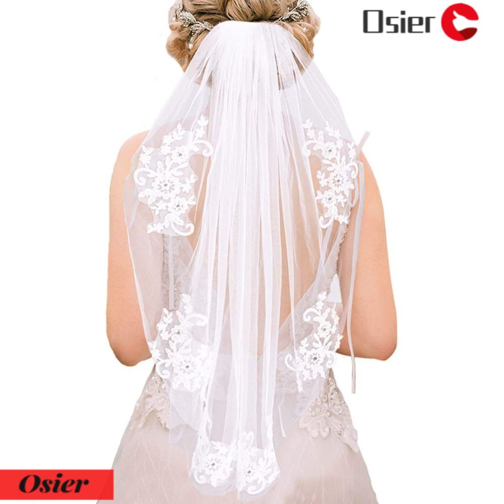 OSIER1 Mạng Che Mặt 1 Lớp Phối Ren Hoa Màu Trắng Cho Cô Dâu