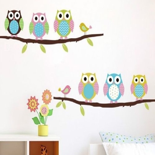 Miếng Dán Trang Trí Tường Hình Chim Cú Hoạt Hình Đáng Yêu