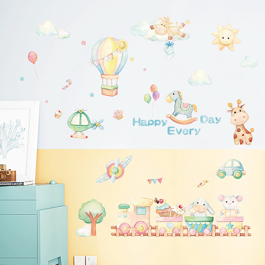 Miếng Dán Tường Bằng PVC Chống Thấm Nước Họa Tiết Hoạt Hình Động Vật Và Bong Bóng Xinh Xắn