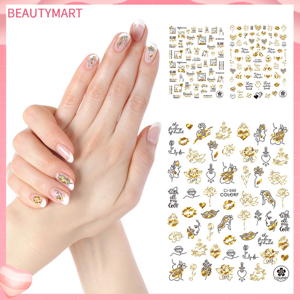 [beautymart] Nhãn Dán Móng Tay Tự Dính Họa Tiết Hoa Hồng Trái Tim Tình Yêu Tinh Tế Chống Rơi Có Thể Tháo Rời Trang Trí DIY