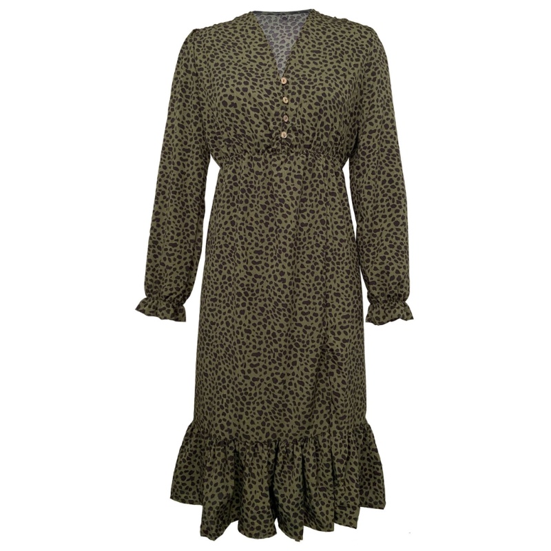 Đầm Midi Dài Tay Cổ Chữ V Eo Cao Thời Trang Cho Nữ