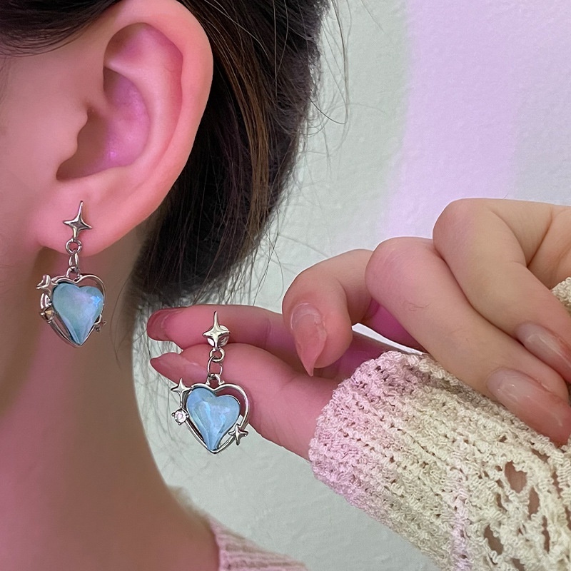 Bông Tai Hình Ngôi Sao / Trái Tim Đính Đá Thời Trang Vintage Hàn Quốc