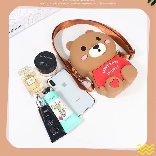 Túi Đeo Chéo Đựng Điện Thoại / Tiền Xu / Điện Thoại Hình Gấu Nâu Phong Cách Mới Cho Bé Gái