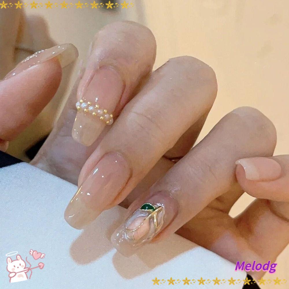 MELODG Set 24 Móng Tay Giả Hình Bướm Đính Đá Xinh Xắn