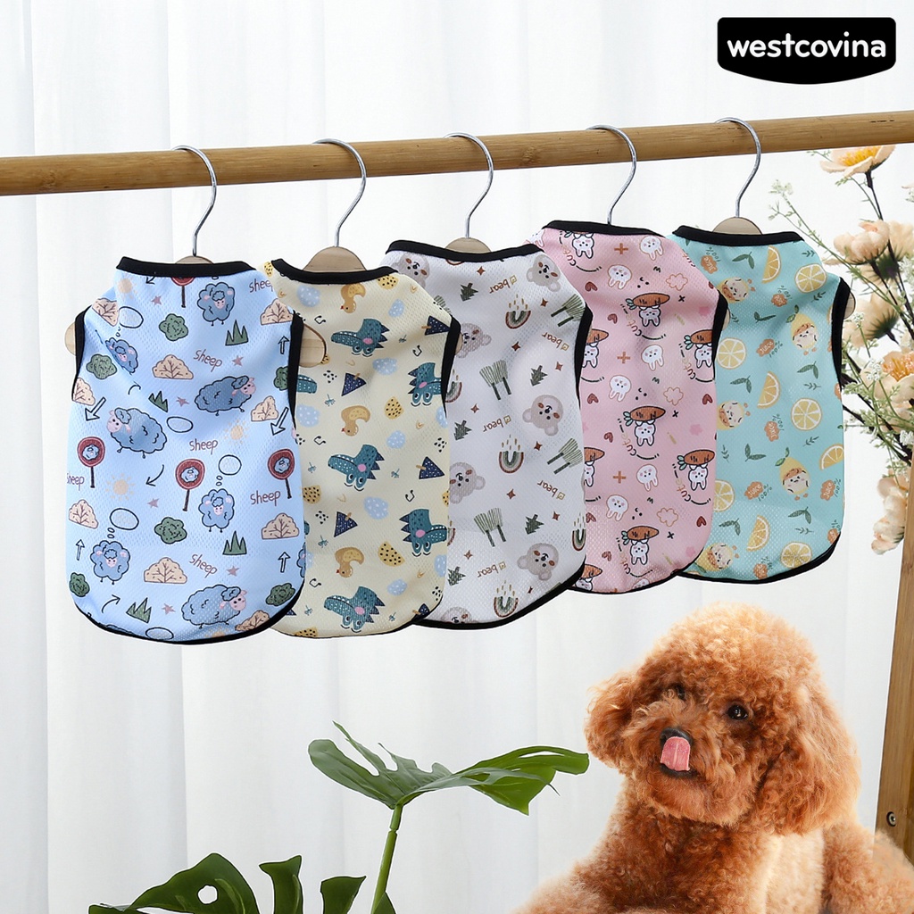 [COD]♞Áo Sát Nách Cổ Tròn Dáng Rộng Mềm Mại In Họa Tiết Cừu Hoạt Hình Thời Trang Mùa Hè Cho Thú Cưng