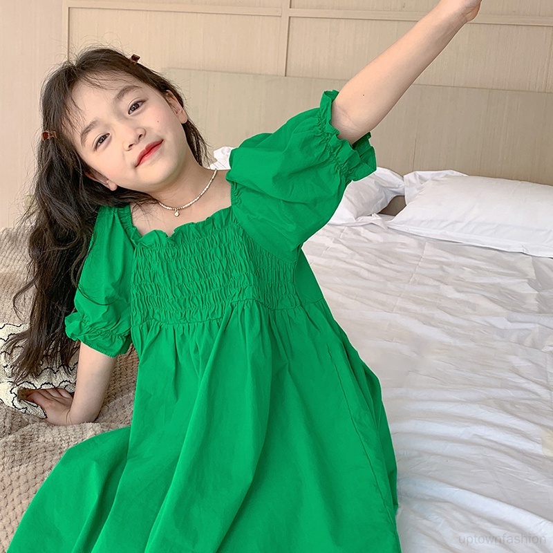 Đầm Công Chúa Cổ Vuông Tay Phồng Thân Thiện Với Da Thoáng Khí Thời Trang Mùa Hè Cho Bé Gái