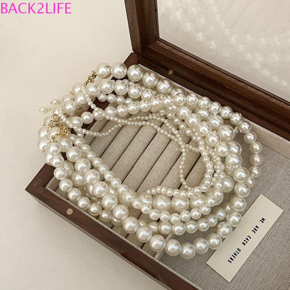 BACK2LIFE Vòng Cổ Hạt Lớn Màu Trắng Thanh Lịch Phong Cách Hàn Quốc Cho Nữ