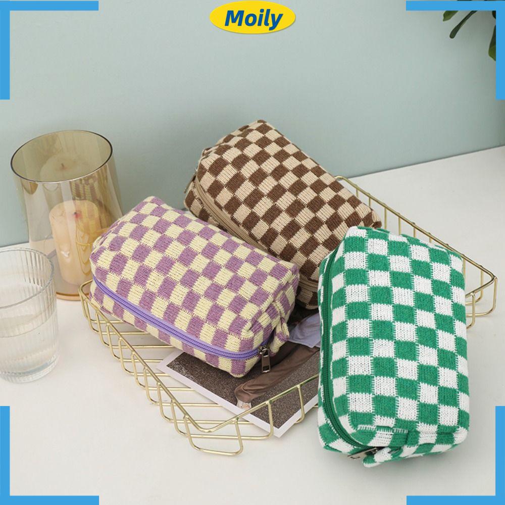 MOILYVN 1 Túi Đựng Mỹ Phẩm Đan Len Màu Sắc Đa Dạng