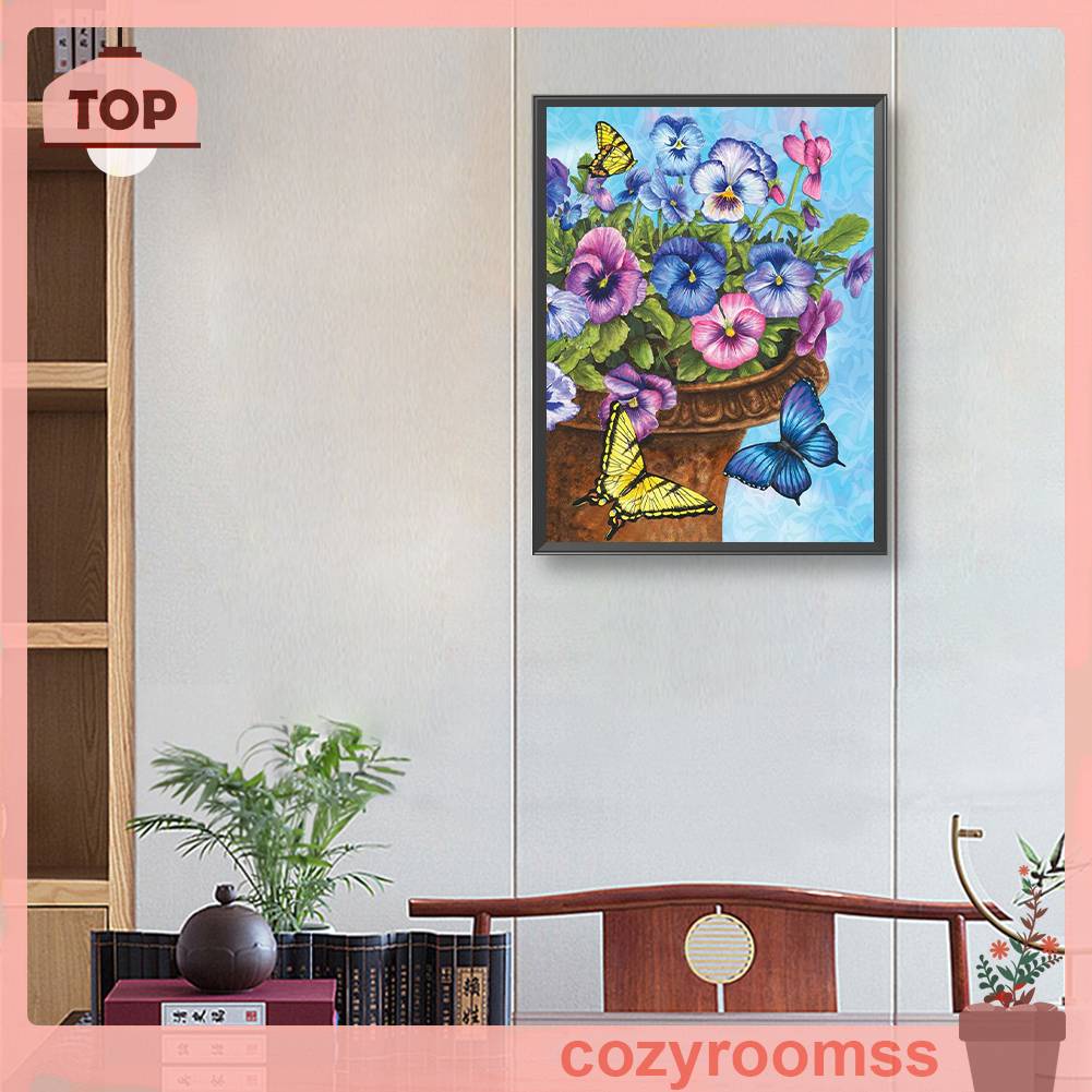 Tranh Đính Đá Kim Cương Toàn Bộ 5D DIY Hình Vẽ Bướm Màu Tím