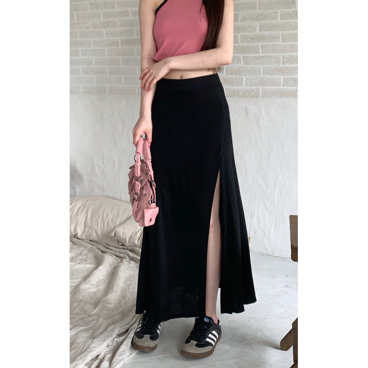 Chân Váy Xẻ Tà Dáng Chữ A Lưng Cao Màu Trơn Mùa Hè Hàng Mới Dành Cho Bạn Nữ