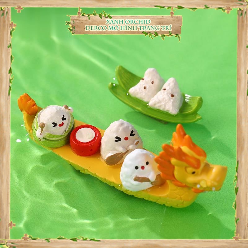 ​Mô Hình Tiểu Cảnh "Lễ Hội Thuyền Rồng Zongzi" Trang Trí Sen Đá, Sân Vườn/ Chậu Cây, DYI, Terrarium