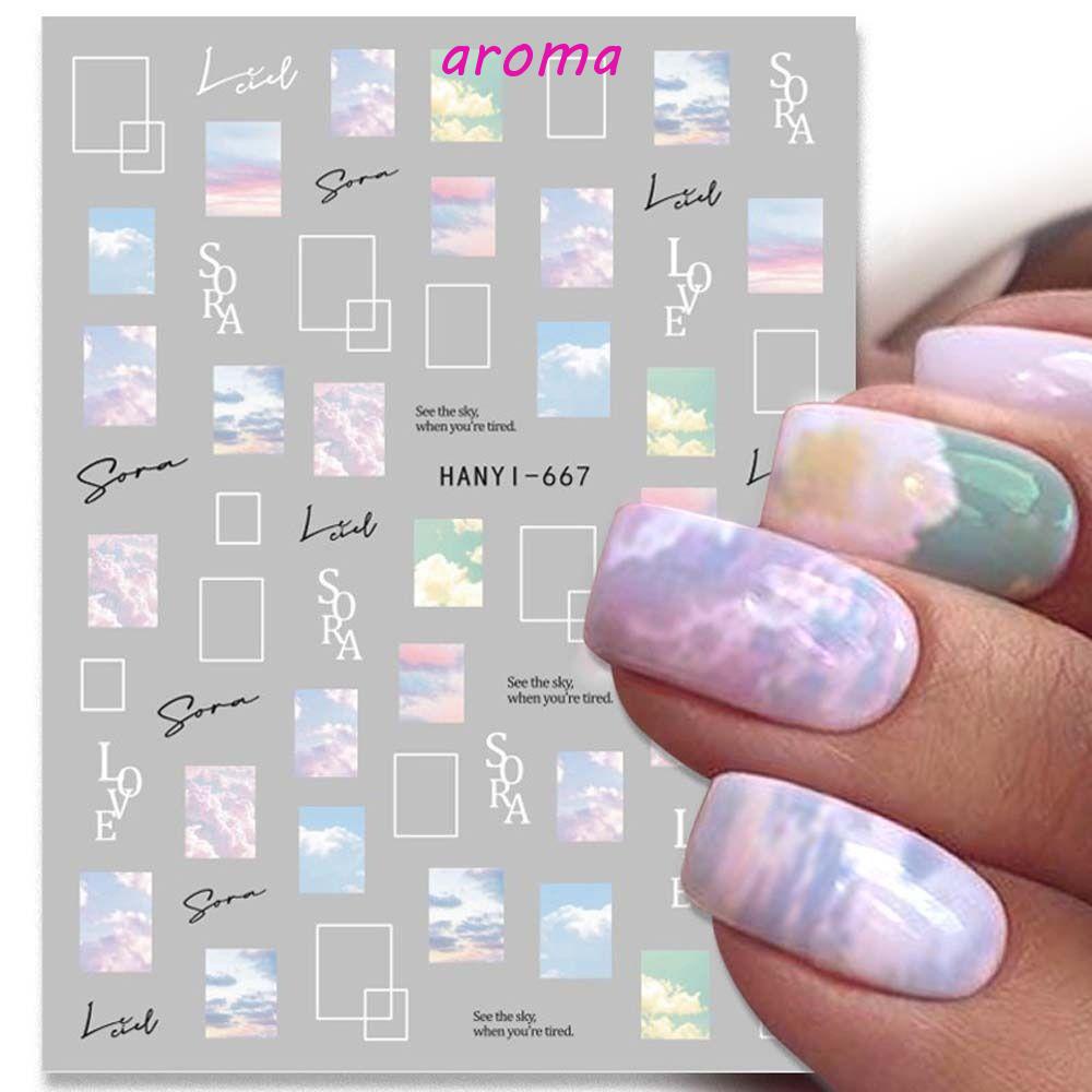 AROMA Miếng Dán Trang Trí Móng Tay Họa Tiết Hình Học / Trái Tim / Hoa Thời Trang