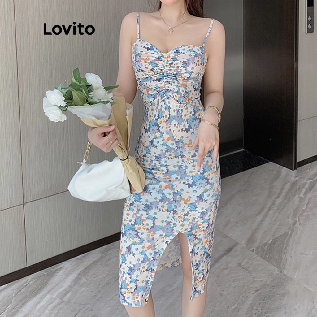 Lovito Đầm midi bút chì không tay họa tiết hoa boho cho nữ LNE09086 (Nhiều Màu)