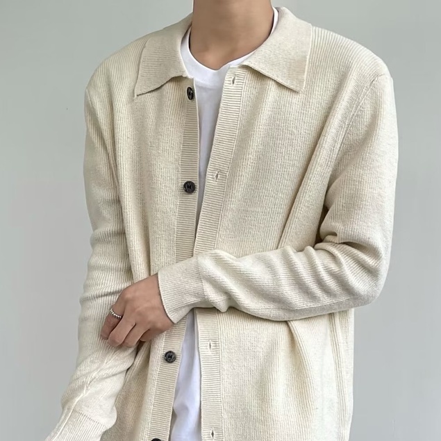 Áo Sweater Dệt Kim Tay Dài Cổ Gập Đơn Giản Màu Trơn Phong Cách Hàn Quốc Thời Trang Cho Nam