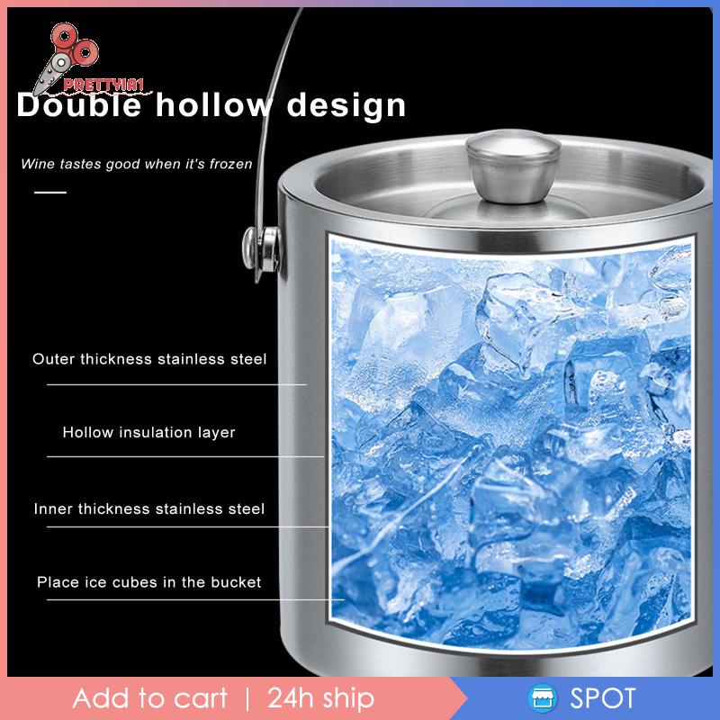 Xô Đựng Đá Giữ Nhiệt Bằng Thép Không Gỉ Hai Lớp Prettyia1 1.6L