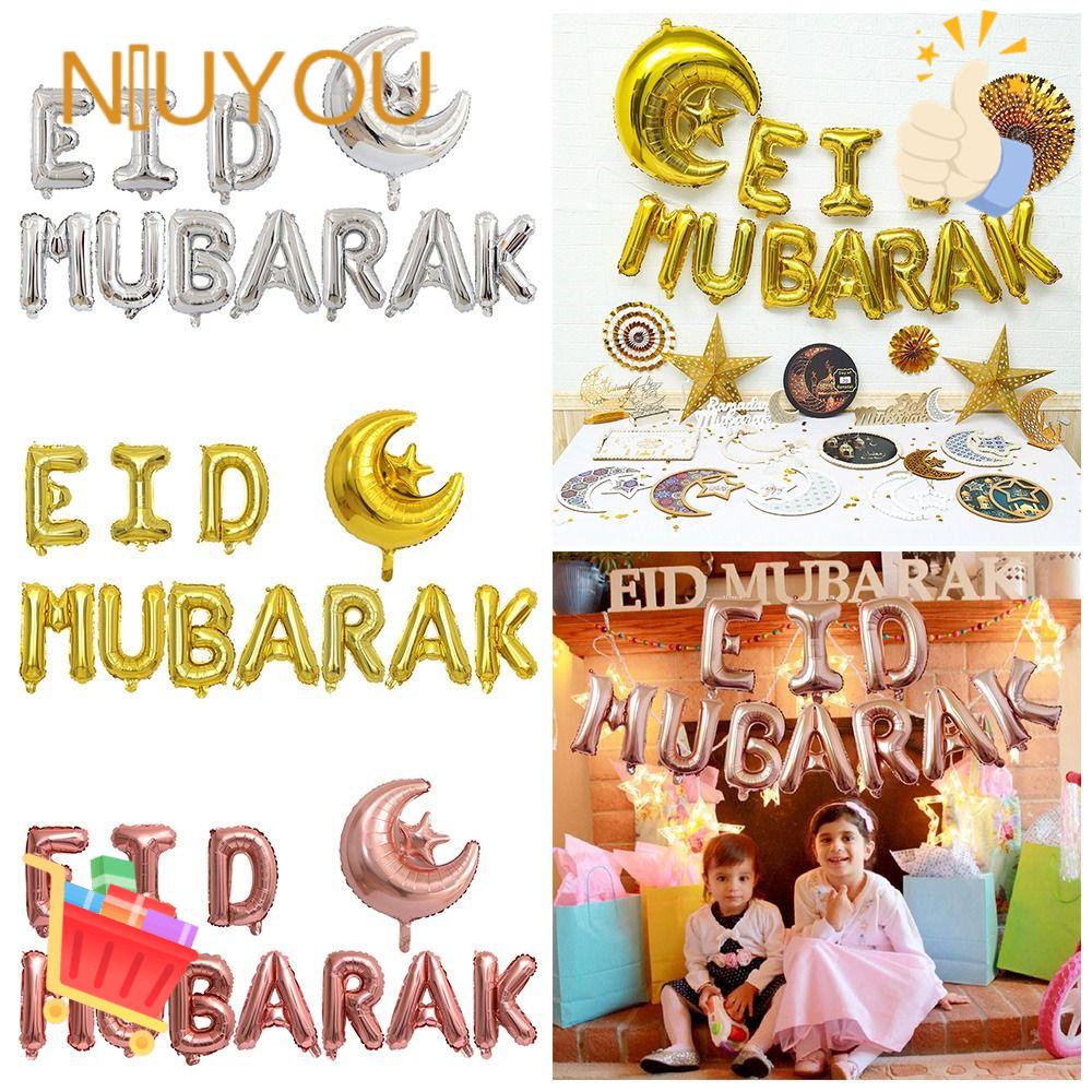 NIUYOU Bóng Bay MàU BạC HọA TiếT Eid Mubarak ĐộC ĐáO Trang Trí Nhà