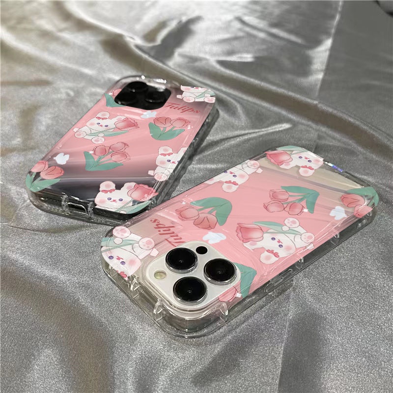 Ốp Điện Thoại Mềm Trong Suốt Họa Tiết Hoa Tulip Và Thỏ Dễ Thương Cho iPhone14promax 1312 / 11 7 / 8plus xr / sins 3F7Y