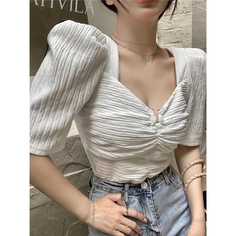 Áo Sơ Mi Chiffon Cổ Vuông Màu Trắng Thời Trang Mùa Hè Cho Nữ