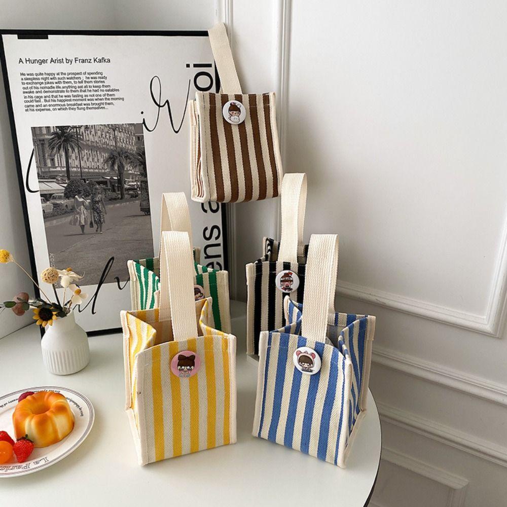 FALLFORBEAUTY Túi Xách Vải Canvas Tay Cầm Ngắn Họa Tiết Hoạt Hình Kẻ Sọc Đơn Giản Dành Cho Đi Du Lịch