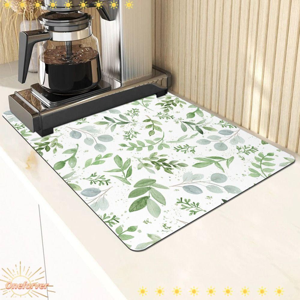 Set 2 Thảm Sấy Khô Bát Đĩa 12 "X 16" In Họa Tiết Lá Xanh Có Thể Giặt Rửa Và Tái Sử Dụng Cho Nhà Bếp
