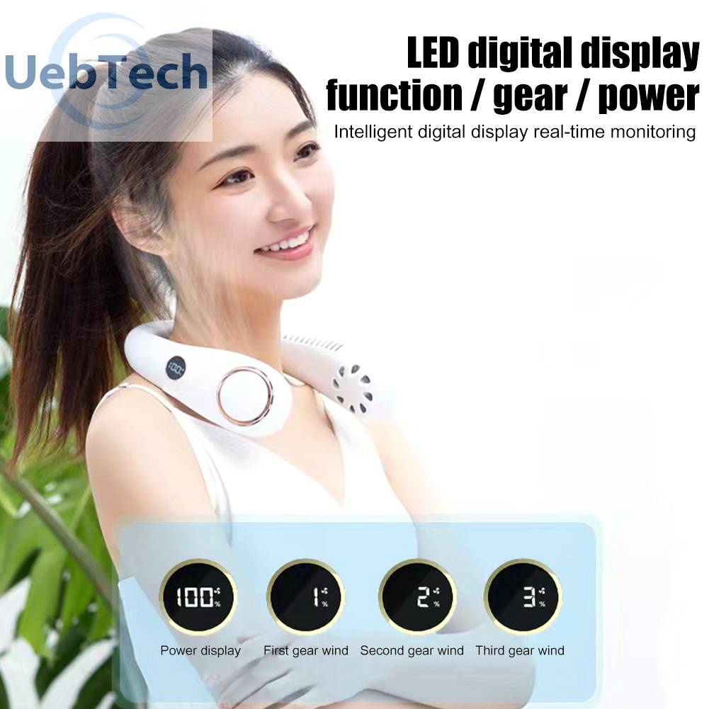 Quạt Làm Mát Thể Thao Đeo Cổ Không Cánh Có Màn Hình LED Kỹ Thuật Số