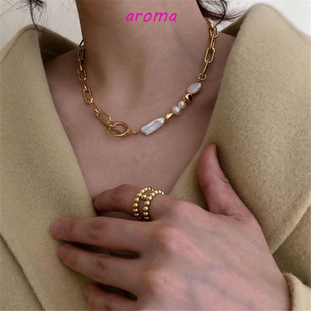 AROMA Vòng Cổ Choker Dày Mặt Khóa Tròn Thời Trang Cho Nữ