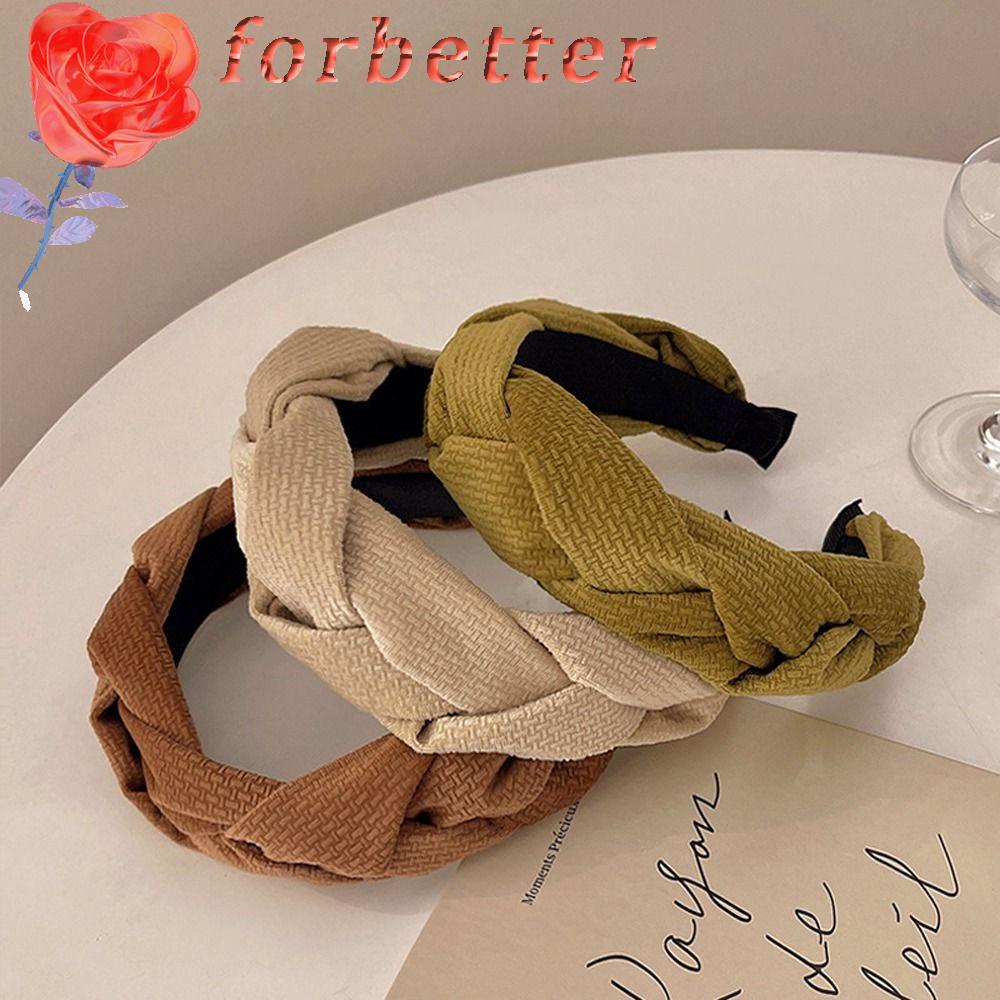 FORBETTER Băng Đô Cài Tóc Bản Rộng Thắt Nút Chéo Không Trượt Thời Trang Hàn Quốc Cho Bé Gái