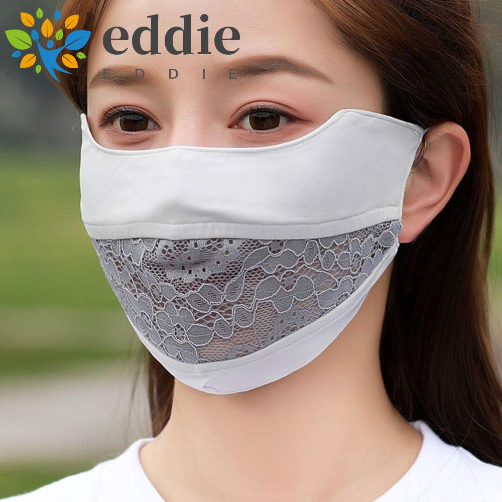 26EDIE Khẩu Trang Chống Nắng Bằng Lụa Lạnh Phối Ren Màu Trơn Dạng Đeo Tai Chống Tia UV Thời Trang Cho Nữ