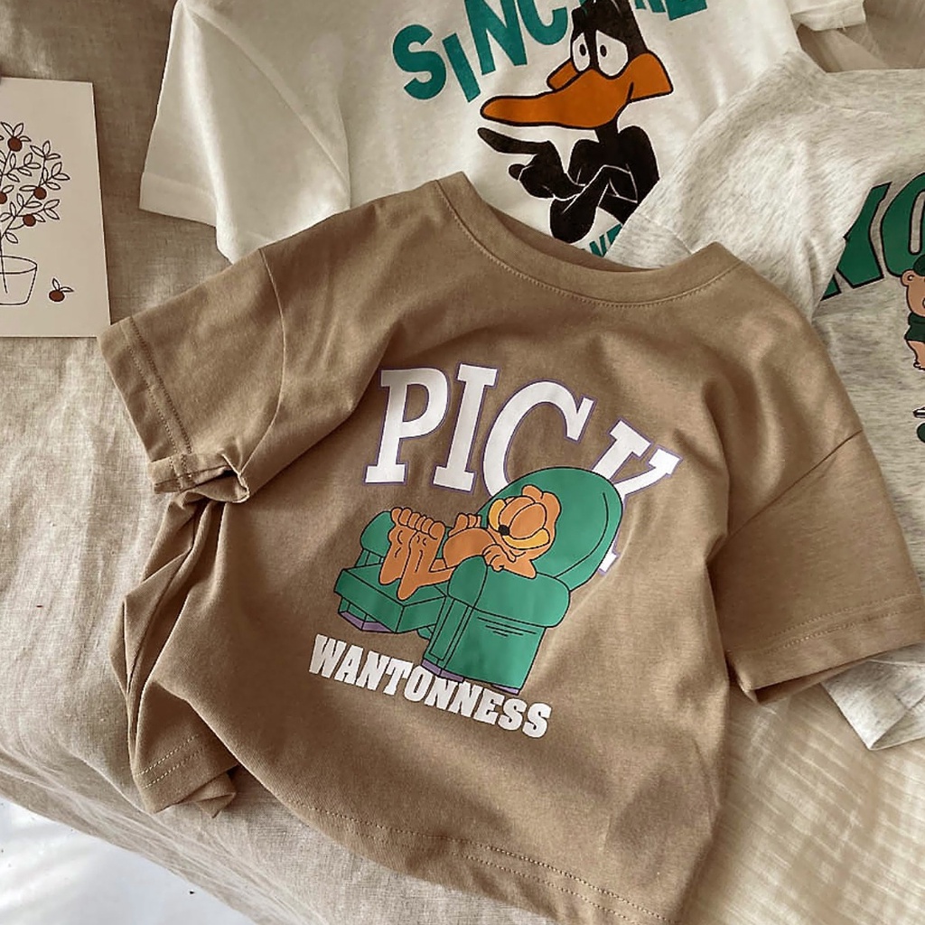 Áo Thun Cotton Tay Ngắn Cổ Tròn Thoải Mái Dễ Phối Đồ Thời Trang Phong Cách Hàn Quốc Cho Bé