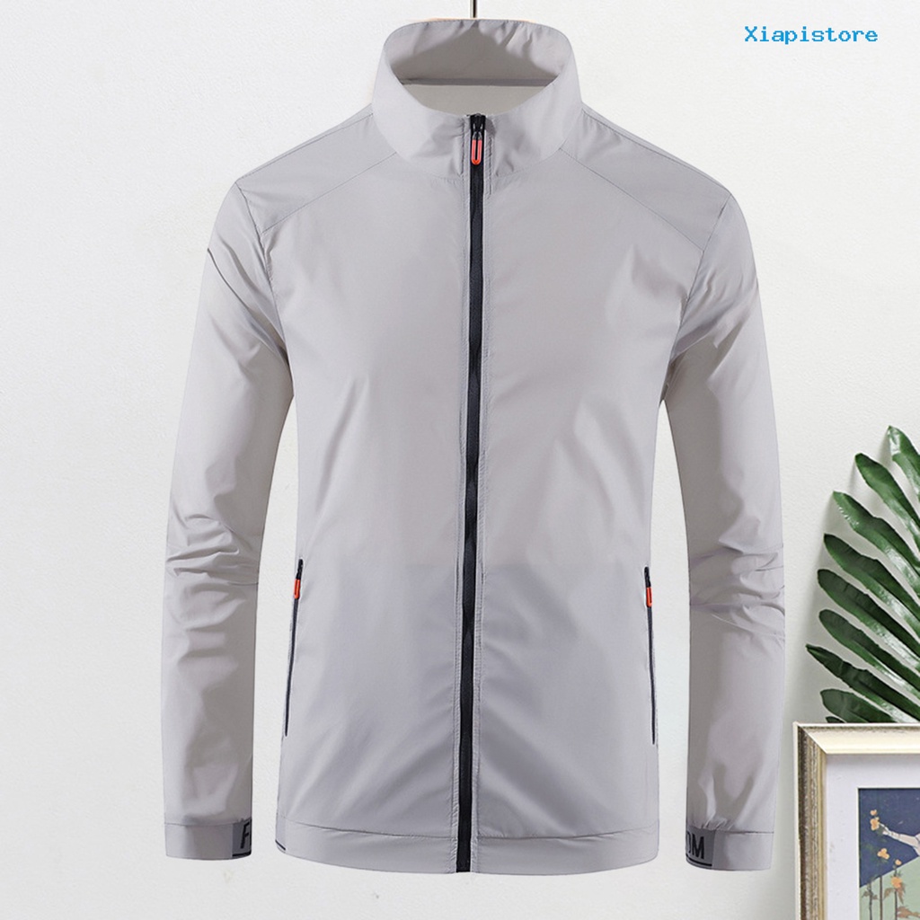 Áo Khoác Thể Thao Cổ Đứng Siêu Mỏng Chống Tia UV Có Túi Khóa Kéo Thoáng Khí Cho Nam