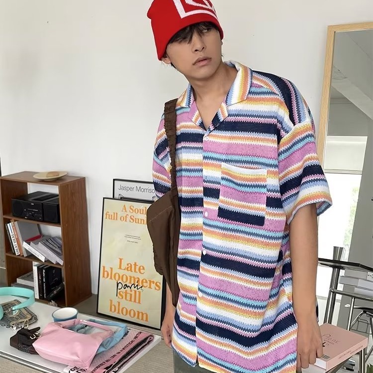 Oro 'S Shop Áo Sơ Mi Tay Ngắn Phong Cách Đường Phố Retro Mỹ Thời Trang Cho Nam