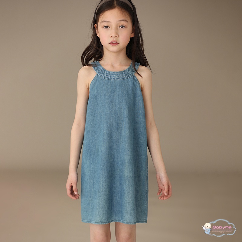 Đầm Denim Không Tay Cổ Tròn Thân Thiện Với Da Thời Trang Mùa Hè Cho Bé Gái