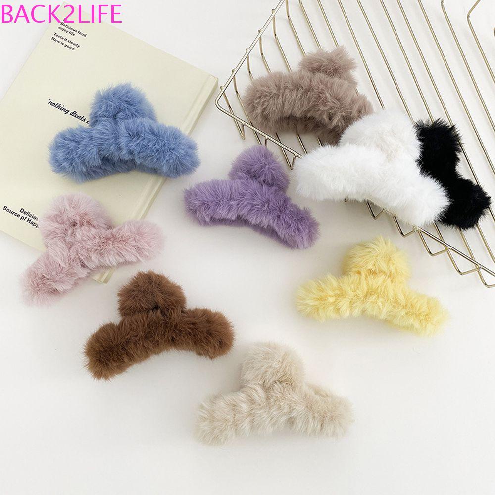 BACK2LIFE Kẹp Tóc Càng Cua Đính Lông Giả Thanh Lịch Cho Nữ